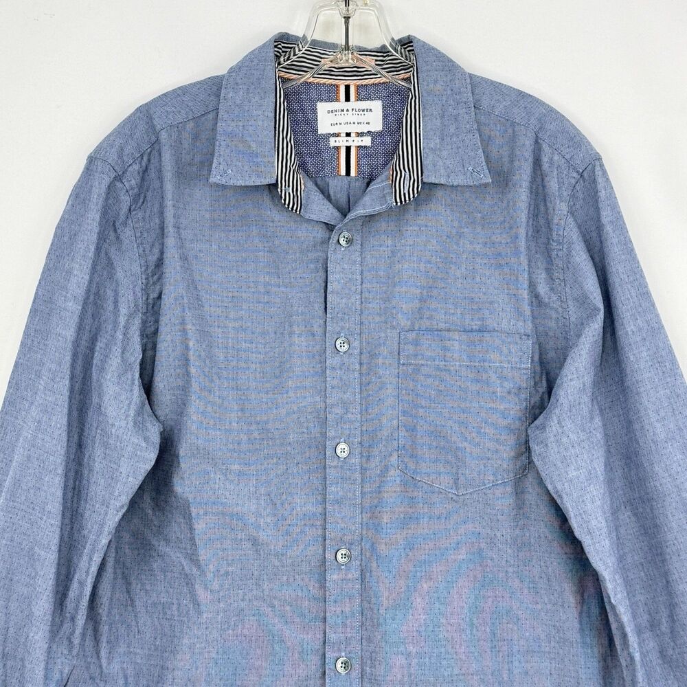 Denim & Flower Light Blue Casual Button-Down Shirt Size M Slim Fit
